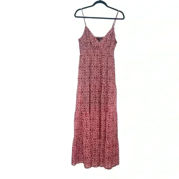 Fire‎ Los Angeles Tiered adjustable Spaghetti Straps Wrapped Top Maxi Dress Sz L - Picture 1 of 13